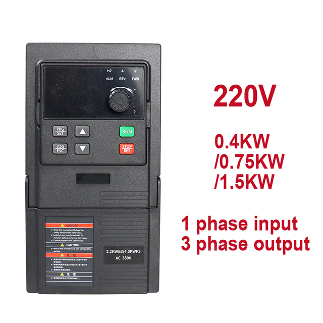 VFD Variável Drive de frequência Entrada 1 fase para saída 3 fases 220V 0,4kW 0,75kW 1,5kW 